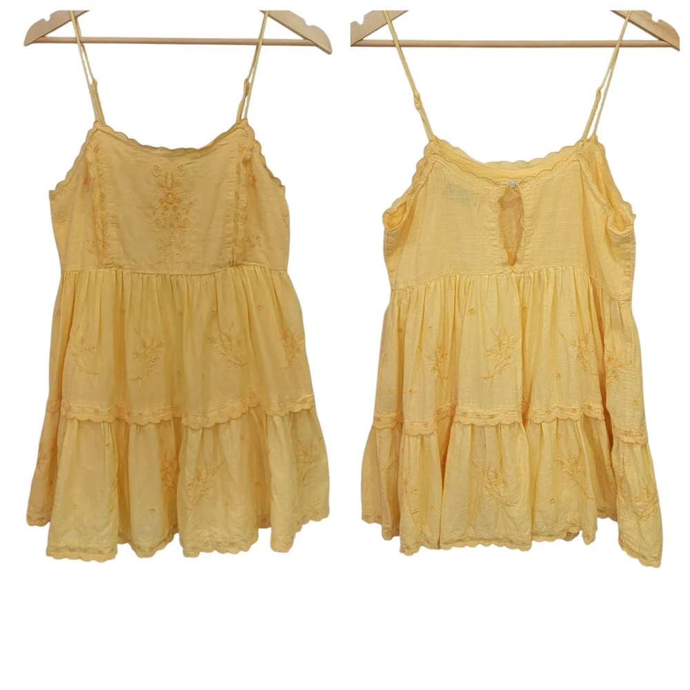 Urban Outfitters Hanna Embroidered Mini Dress Yellow Babydoll Sundress Women’s M - Picture 17 of 17